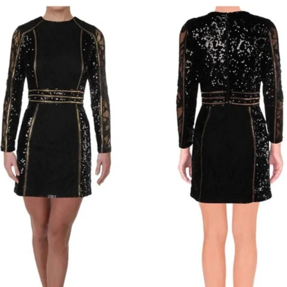 💋 bebe black sequin embellish dress new s small rare long-sleeve 💋